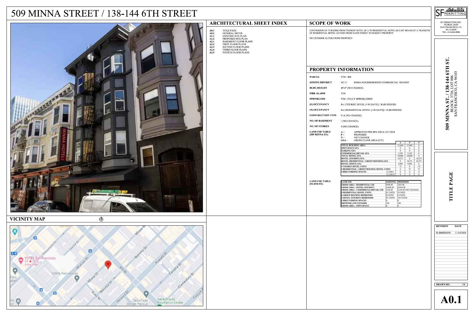 A0.1 TITLE PAGE CONVERSION OF 72 ROOMS FROM TOURIST HO